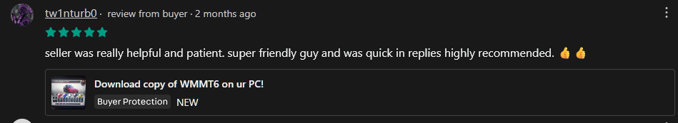 Screenshot of review from tw1nturb0 on Carousell